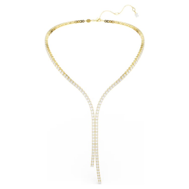 Matrix Y necklace Round cut, White, 18K gold finish